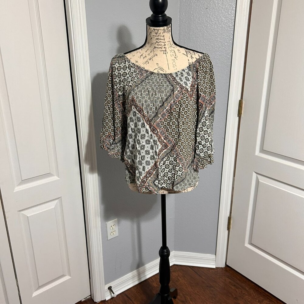 World Unity Womens Large Off Shoulder Blouse Casual Boho Top